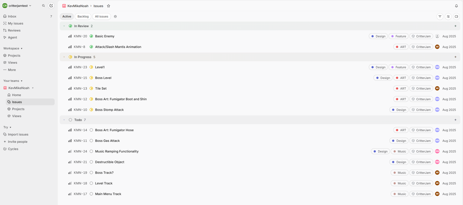 Linear project tasks screenshot